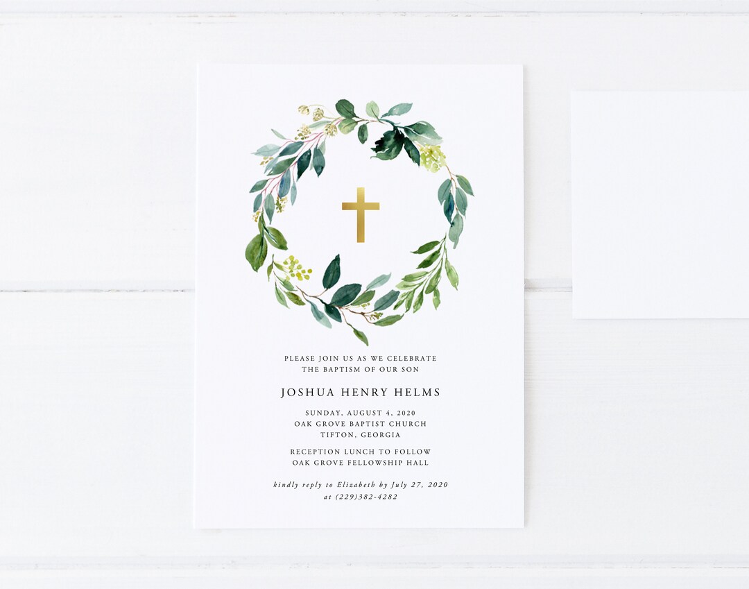 Baptism Invitation Template Printable Baptism Invitation Greenery