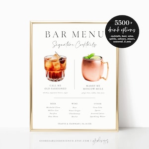 Printable Signature Cocktails Sign, Wedding Signature Drinks Menu Template, Wedding Cocktails, Bar Menu Sign, Signature Drinks Sign, ABAC