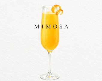 Mimosa PNG, Watercolor Cocktail Illustration, Champagne Brunch Drink Clipart, Wedding Cocktail, Commercial Use