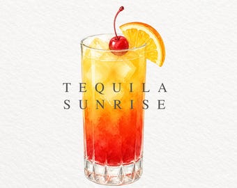 Tequila Sunrise Watercolor Cocktail Clipart (Commercial Use)