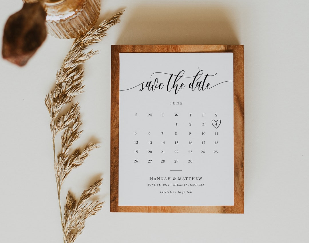 Minimalist Calendar Save the Date Template (instant Download) - Etsy