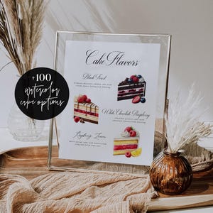 Hochzeitstorte Geschmack, Hochzeitstorte Menü Vorlage, Druckbare Kuchen Geschmack Geschmack, Hochzeitstorte Zeichen druckbar, Aquarell Kuchen Stücke