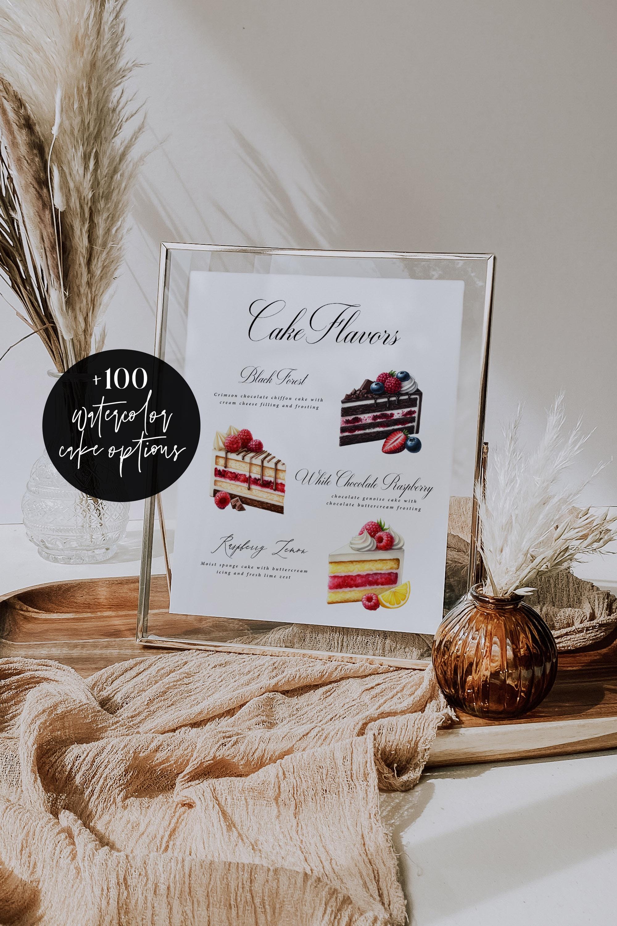 Wedding Cake Flavors Sign, Wedding Cake Menu Template, Printable Cake Flavor Menu Sign, Wedding Cake Sign Printable, Watercolor Cake Slices