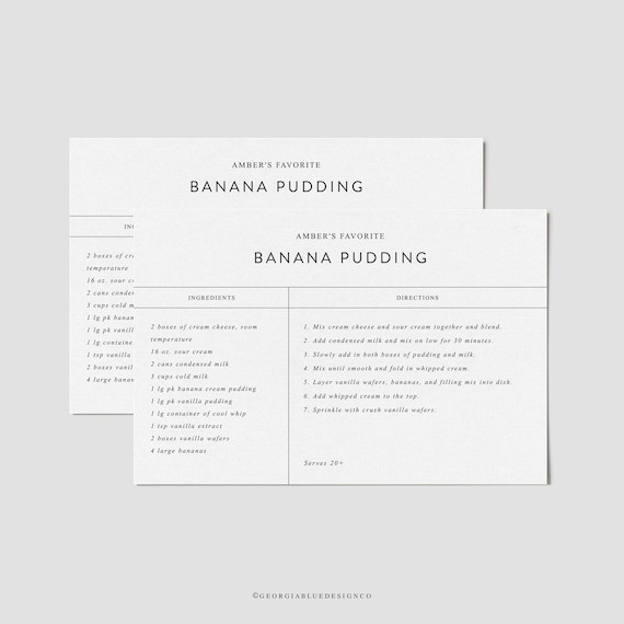 Editable Recipe Card Template, Printable Recipe Cards, Minimalist Recipe Card, Bridal Shower Recipe Card, Modern Recipe Card Enclosure, Gift