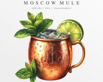 Moscow Mule Watercolor Clipart, Moscow Drink Illustration, Custom Watercolor Cocktail png, Signature Drink Clipart, Wedding Drink, Vodka