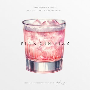 Pink Gin Fizz aquarel clipart, Gin Fizz Drink illustratie, aangepaste aquarel cocktail png, signature drankje clipart, bruiloft drankje, gin