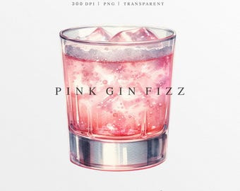 Pink Gin Fizz Watercolor Clipart, Gin Fizz Drink Illustration, Custom Watercolor Cocktail png, Signature Drink Clipart, Wedding Drink, Gin