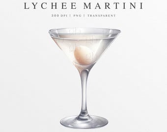 Lychee Martini Watercolor Clipart, Lychee Martini Drink Illustration, Custom Watercolor Cocktail png, Signature Drink Clipart, Wedding Drink