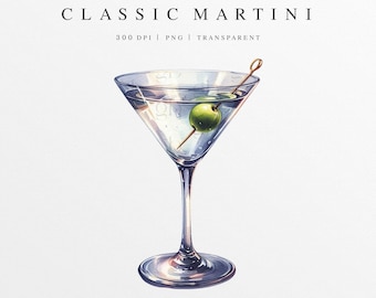 Martini Watercolor Clipart, Martini Drink Illustration, Custom Watercolor Cocktail png, Signature Drink Clipart, Wedding Drink, Vodka Gin