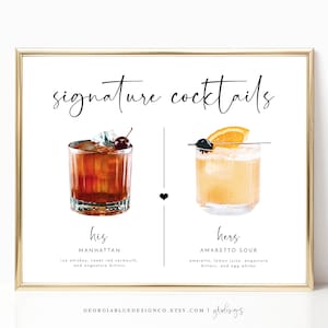 Printable Signature Cocktails Sign | Editable Signature Cocktails Template | Printable Bar Menu Sign Template | Signature Drinks Sign | JD23