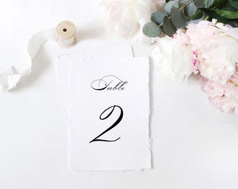 Deckled Edge Table Numbers, Handmade Paper Table Numbers Sign, Hand Torn Wedding Table Number Cards, Minimalist Wedding Reception Decor