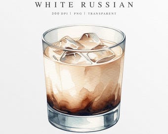 White Russian Clipart PNG, Wedding Signature Drink Illustration, Digital Graphic, Bar Menu Sign, Watercolor Vodka Cocktail, Fall Beverage