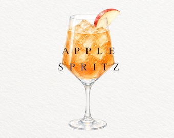 Watercolor Apple Spritz Cocktail PNG, Fall Wedding Drink Illustration (Digital File)