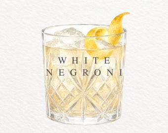 White Negroni PNG, Watercolor Cocktail Illustration, Italian Aperitif Clipart, Classic Gin Drink, Commercial Use