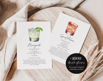 Cocktail Recipe Cards Template, Editable Recipe Cards, Recipe Cards Printable, Cocktail Recipe Template, Watercolor Cocktails, Housewarming