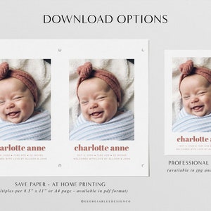 Birth Announcement Template, Printable Photo Birth Announcement Card, Minimalist, Modern, Newborn Photo Template, New Baby Photo Card, BA12 image 4
