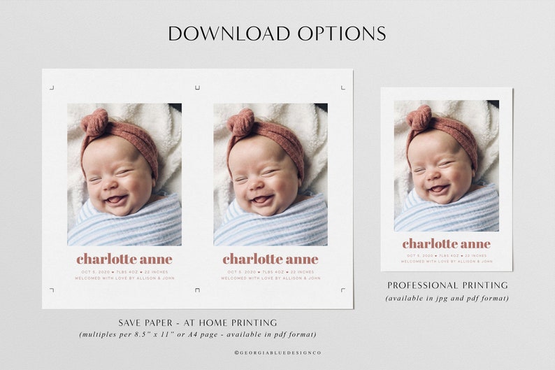 Birth Announcement Template, Printable Photo Birth Announcement Card, Minimalist, Modern, Newborn Photo Template, New Baby Photo Card, BA12 image 4