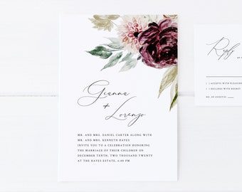 Printable Wedding Invitations | Wedding Invites | Wedding Invitation Template | Templett Wedding Invitations | Calligraphy | Floral | RP19