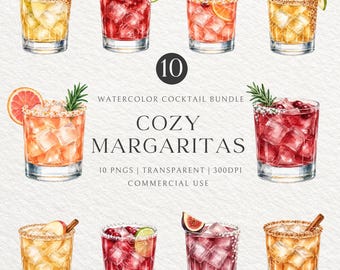 Watercolor Cozy Margarita Cocktail Bundle, Fall Seasonal Drinks (10 PNGs)