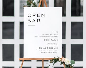 Printable Bar Menu | Bar Menu Template | Open Bar Printable | Open Bar Sign | Wedding Bar Menu | Printable Bar Menu | Bar Menu Sign | ML19