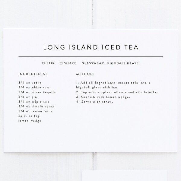 Drink Recipe Cards - Etsy
