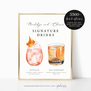 Printable Signature Cocktails Sign, Wedding Signature Drinks Menu Template, Wedding Cocktails, Bar Menu Sign, Signature Drinks Sign, MM23