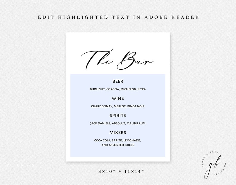Printable Bar Menu Bar Menu Template Open Bar Printable Etsy Canada
