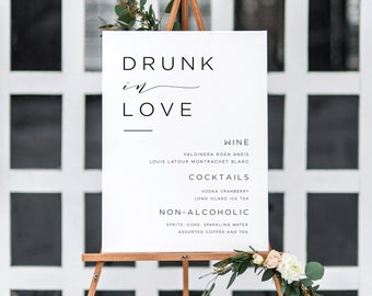 Printable Open Bar Menu | Bar Menu Template | Open Bar Sign | Printable Bar Menu Sign | Drunk in Love | Large | Poster | Minimalist | MA19