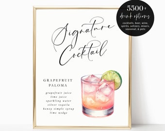 Printable Signature Cocktails Sign, Wedding Signature Drinks Menu Template, Wedding Cocktails, Bar Menu Sign, Signature Drinks Sign, BL23