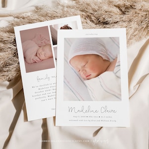 Birth Announcement Template, Printable Photo Birth Announcement Card, Minimalist, Modern, Newborn Photo Template, New Baby Photo Card, BA12 image 2