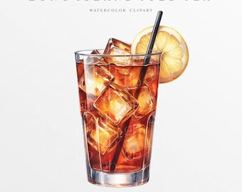 Long Island Iced Tea Watercolor Clipart, Long Island Iced Tea, Drink Illustration, Custom Watercolor Cocktail png, Signature Drink Clipart