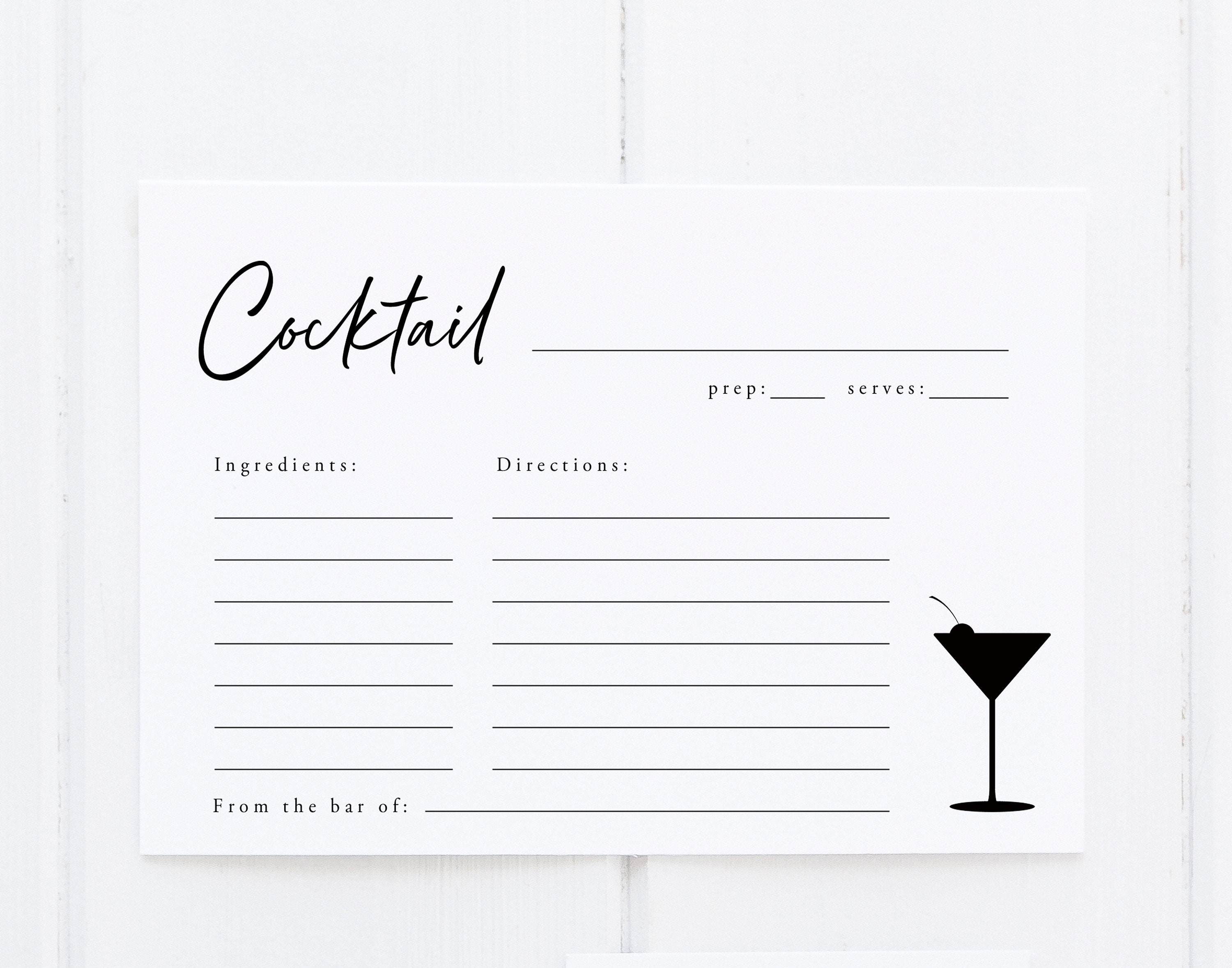 Cocktail Recipe Card Personalized Recipe Card Printable Etsy Australia