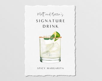 Custom Deckled Edge Signature Cocktail Sign: Wedding Bar Menu