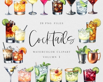 Watercolor Cocktail Clipart, Cocktail Clipart Illustration, Watercolor Drink Clipart, Signature Drink Clipart Signature Cocktail Png Wedding