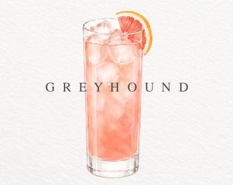 Greyhound PNG, Watercolor Cocktail Illustration, Grapefruit Vodka Drink Clipart, Classic Cocktail, Commercial Use