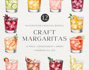 Watercolor Craft Margarita Clipart Bundle, 12 PNGs, Wedding Bar Menu Graphics (Digital Download)