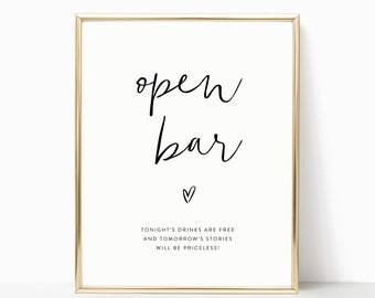 Printable Open Bar Sign | Wedding Open Bar Sign | Bar Menu Sign | Open Bar Wedding Sign | Bar Printable | Wedding Drink Menu Sign | FL11