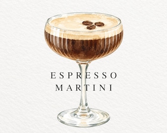 Espresso Martini Watercolor Clipart PNG, Cocktail Illustration (Transparent)