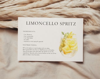 Cocktail Recipe Cards Template, Editable Recipe Cards, Recipe Cards Printable, Cocktail Recipe Template, Watercolor Cocktails, Housewarming