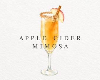 Apple Cider Mimosa PNG, Watercolor Cocktail Illustration, Fall Brunch Drink Clipart, Champagne Graphic, Commercial Use