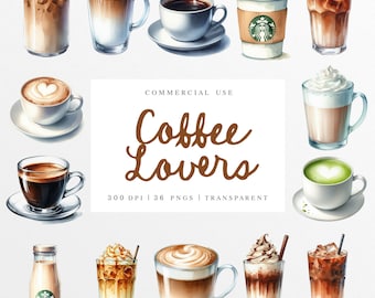 Coffee Clipart Set, Watercolor Coffee Illustrations, Coffee Time Graphics, Iced Coffee Lovers Png, Hot Drink Beverages, Autumn Winter Drinks