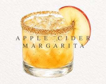Apple Cider Margarita PNG, Watercolor Cocktail Illustration, Fall Drink Clipart, Signature Cocktail, Commercial Use