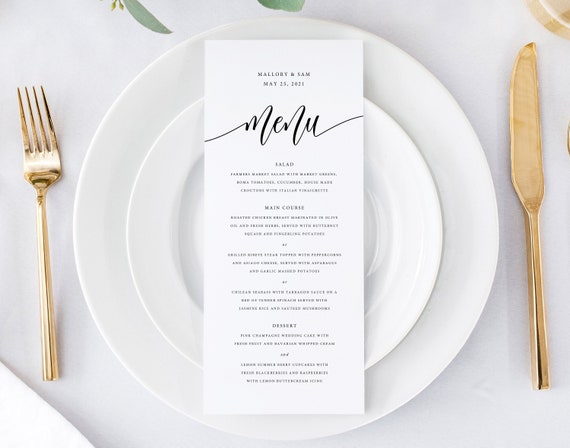 Printable Wedding Menu Wedding Menu Template Wedding Menu | Etsy