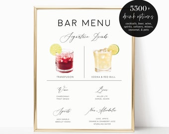 Panneau de cocktails signature imprimable, modèle de menu de boissons signature de mariage, cocktails de mariage, panneau de menu de bar, panneau de boissons signature, AM23