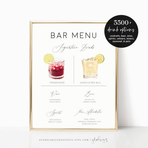 Printable Signature Cocktails Sign, Wedding Signature Drinks Menu Template, Wedding Cocktails, Bar Menu Sign, Signature Drinks Sign, AM23