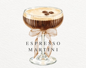 Espresso Martini Watercolor Clipart PNG, Bridal Cocktail Illustration (Transparent)