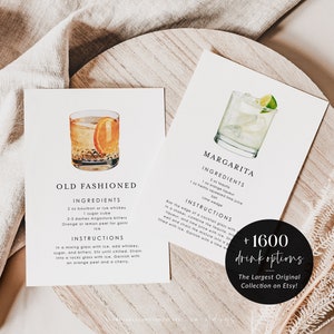 Modello di schede di ricette per cocktail, schede di ricette modificabili, schede di ricette stampabili, modello di ricette per cocktail, cocktail acquerellati, inaugurazione della casa