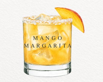 Mango Margarita Watercolor Clipart PNG, Tropical Cocktail Illustration (Transparent)