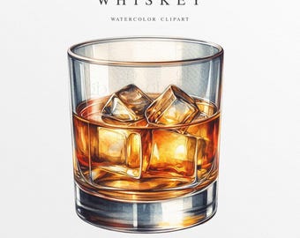 Whiskey Watercolor Clipart, Whisky Drink Illustration, Custom Watercolor Cocktail png, Signature Drink Clipart, Wedding Drink, Whiskey
