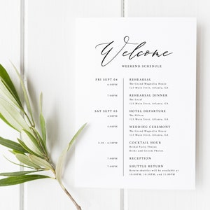 Carta de boas-vindas de casamento para impressão | itinerário bem-vindo do casamento cartão comemorativo | Modelo de carta de saco de boas-vindas | Cartão de boas-vindas do hotel | Hóspedes do Hotel | AB05